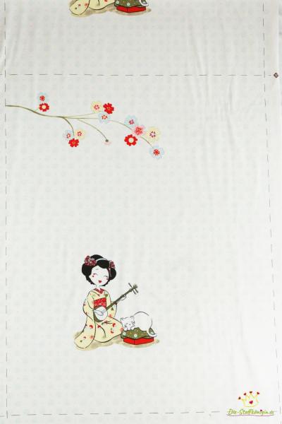 Baumwolljersey Asiamädchen mit Katze (Panel ca. 64 cm)